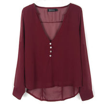 Deep V Neck Casual Chiffon Blouses Long Sleeves Gray Blusas Loose Casual Club Party Women Shirts Tops UBY