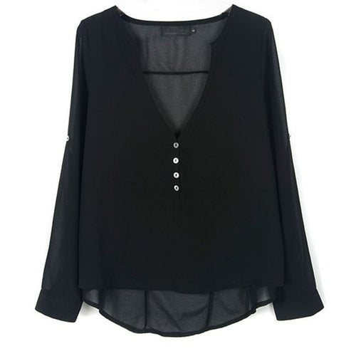 Deep V Neck Casual Chiffon Blouses Long Sleeves Gray Blusas Loose Casual Club Party Women Shirts Tops UBY