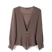 Deep V Neck Casual Chiffon Blouses Long Sleeves Gray Blusas Loose Casual Club Party Women Shirts Tops UBY