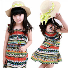 Baby Girls Dress with Necklace Children Graceful Printed Beach Dress Bohemian Style Girl Dresses UBY
