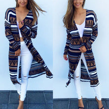 Spring Autunm Casual Blusas Women Vintage Striped Geometry Cover Up Tops Cotton Blouse Shirts Long Sweaters Cardigan UBY