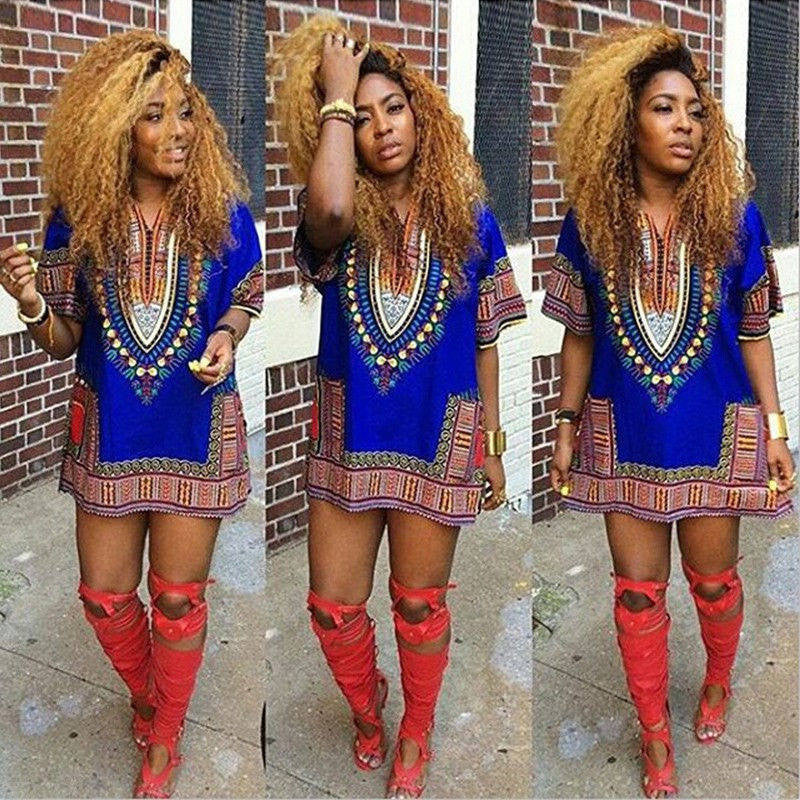 Women African Festival Dashiki Shirt Kaftan Boho Hippe Gypsy Festival Tops Party Dress LY3 UBY