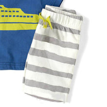 2PCS Summer Toddler Baby Boy Blue Boat Pattern Short Sleeve T Shirt Stripe Short Pants Set UBY