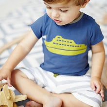 2PCS Summer Toddler Baby Boy Blue Boat Pattern Short Sleeve T Shirt Stripe Short Pants Set UBY