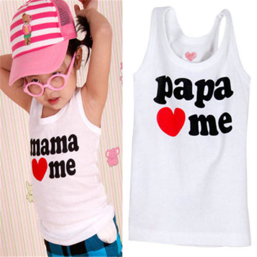 2Pcs Baby Clothing Kids Boy Girl Summer T-shirt Vest Mama Papa Love Me UBY
