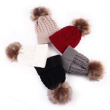 2pcss Baby  Mother Knitted Cotton Hat Family Boy Girl Toddler Adult Cute Crochet Beanies Fur Ball Kids Hats for Caps UBY
