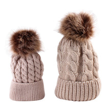 2pcss Baby  Mother Knitted Cotton Hat Family Boy Girl Toddler Adult Cute Crochet Beanies Fur Ball Kids Hats for Caps UBY