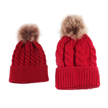 2pcss Baby  Mother Knitted Cotton Hat Family Boy Girl Toddler Adult Cute Crochet Beanies Fur Ball Kids Hats for Caps UBY
