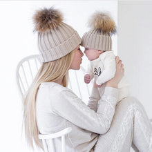 2pcss Baby  Mother Knitted Cotton Hat Family Boy Girl Toddler Adult Cute Crochet Beanies Fur Ball Kids Hats for Caps UBY