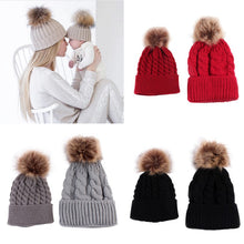 2pcss Baby  Mother Knitted Cotton Hat Family Boy Girl Toddler Adult Cute Crochet Beanies Fur Ball Kids Hats for Caps UBY