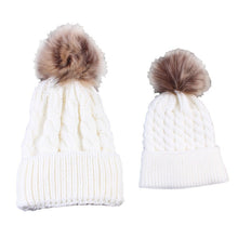 2pcss Baby  Mother Knitted Cotton Hat Family Boy Girl Toddler Adult Cute Crochet Beanies Fur Ball Kids Hats for Caps UBY