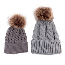 2pcss Baby  Mother Knitted Cotton Hat Family Boy Girl Toddler Adult Cute Crochet Beanies Fur Ball Kids Hats for Caps UBY