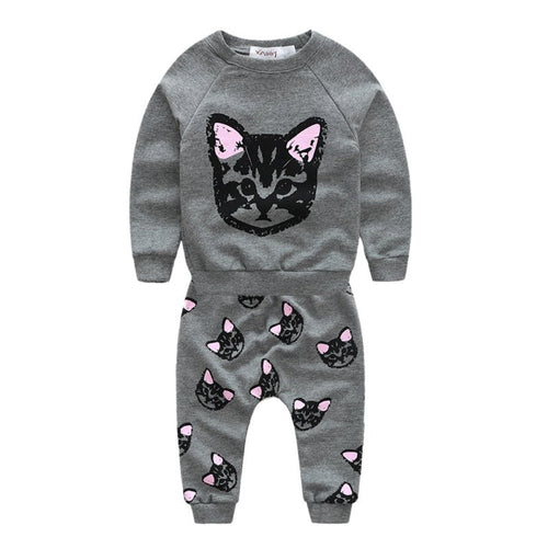 2Pcs CasualBaby Set Girls Boys Clothing Sets Kids Clothes Little Cat Baby Long Sleeve Cotton Sets Children Suits UBY