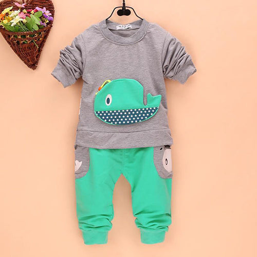 2pcss Outfits 1-4Years Kids Baby Boys Clothes Long Sleeve Whale TopsLong Pants Clothing Sets 4 Colors UBY