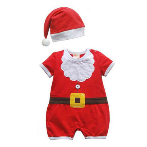 2pcss Baby Boys Girls Xmas Santa Claus Clothing Set Short Sleeve Romper Jumpsuit  Hat Outfit Clothes Sets Christmas Gifts UBY