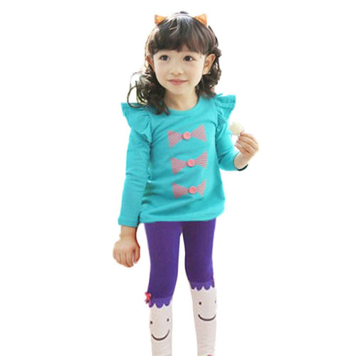 2pcs Baby Girls Toddler Bow T-shirt Tops Long Sleeve Smile Leggings Pants 2-7T UBY