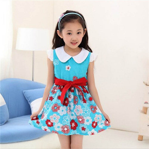 4-9Y New Summer Kids Girls Flower Dress Floral Cute Princess Bow Baby Party DressesUBY