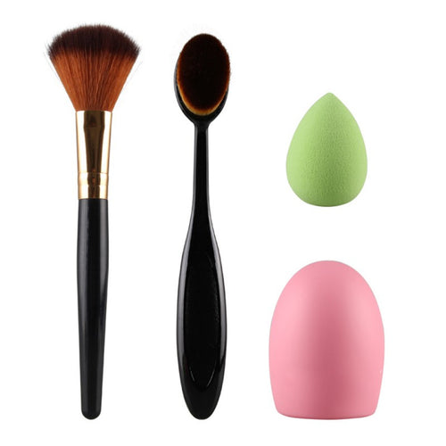 4Pcs Beauty Blush Makeup Brushes Sponge Puff Oval Brush Toothbrush Curve Cosmetic Make Up Brush Tools UBY