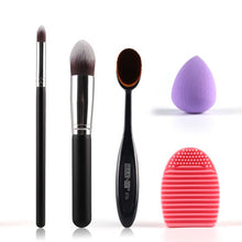 4Pcs Set Makeup Brushes Toothbrush Beauty Blush Oval Brush Foundation Brush Set Cosmetic Puff UBY