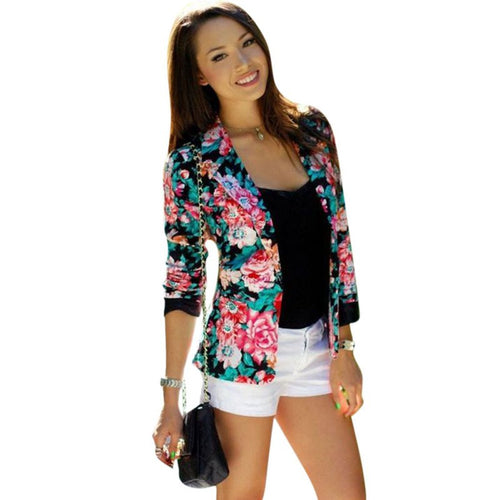 Casual Women One Button Jacket Slim Casual Business Blazer Suit Floral Coat Outwear UBY