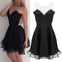 Elegant Woman Sexy A Line Black Deep V Neck Backless Dresini Short Tulle Dress To Party UBY