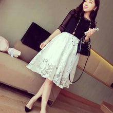 Elegant Ladies Lace Flower Print Skirt Women Double Layer Skirts Elastic Waist Skirt UBY