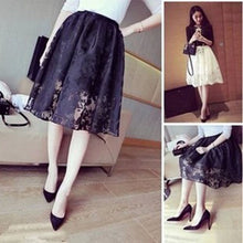 Elegant Ladies Lace Flower Print Skirt Women Double Layer Skirts Elastic Waist Skirt UBY