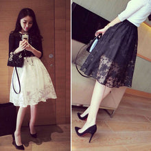 Elegant Ladies Lace Flower Print Skirt Women Double Layer Skirts Elastic Waist Skirt UBY