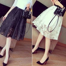 Elegant Ladies Lace Flower Print Skirt Women Double Layer Skirts Elastic Waist Skirt UBY