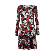 Elegant Women Bat And Moon Polyester Print Dress With Full Sleeve And O-neck For Halloween UBY