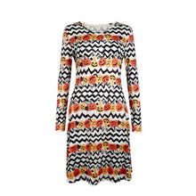 Elegant Women Bat And Moon Polyester Print Dress With Full Sleeve And O-neck For Halloween UBY