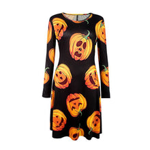 Elegant Women Bat And Moon Polyester Print Dress With Full Sleeve And O-neck For Halloween UBY