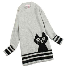 Elegant Women Long Sleeve Sweater Cute Cat Pattern O Neck Knitted Pullover Tops Knitwear UBY
