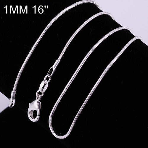 925 Sliver 1MM Thin silver Snake Chain Necklace Jewelry Findings 16