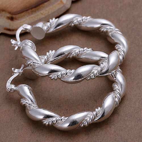 925 Sterling Sliver Hoop Earrings Women Fashion Wistedstring Shape Earrings Jewelry UBY