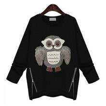 Autumn Casual Women Long Sleeve Owl Print Sweater Cotton Tops Blouse Jumper Plus Sizes MO156 UBY