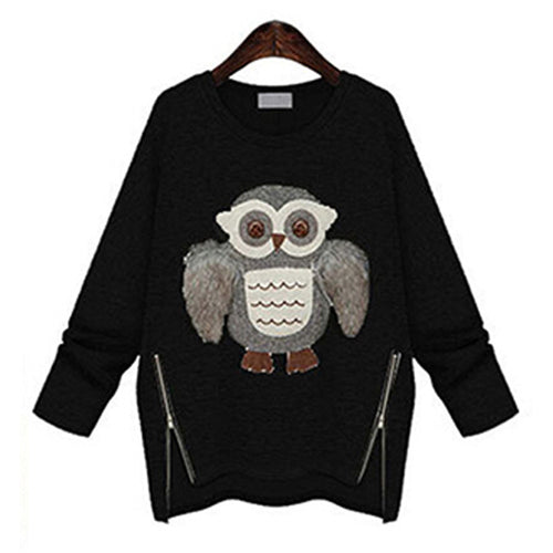 Autumn Casual Women Long Sleeve Owl Print Sweater Cotton Tops Blouse Jumper Plus Sizes MO156 UBY