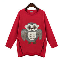 Autumn Casual Women Long Sleeve Owl Print Sweater Cotton Tops Blouse Jumper Plus Sizes MO156 UBY