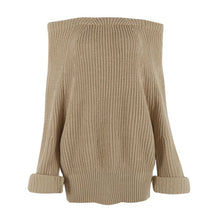 Autumn and Winter Europe Women Fashion Solid Sweater Slash Neck Long Sleeve Sweaters Pullover Knitted Tops UBY