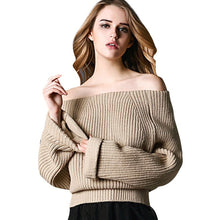 Autumn and Winter Europe Women Fashion Solid Sweater Slash Neck Long Sleeve Sweaters Pullover Knitted Tops UBY