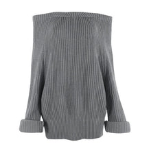 Autumn and Winter Europe Women Fashion Solid Sweater Slash Neck Long Sleeve Sweaters Pullover Knitted Tops UBY
