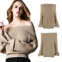 Autumn and Winter Europe Women Fashion Solid Sweater Slash Neck Long Sleeve Sweaters Pullover Knitted Tops UBY