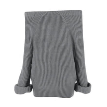 Autumn and Winter Europe Women Fashion Solid Sweater Slash Neck Long Sleeve Sweaters Pullover Knitted Tops UBY