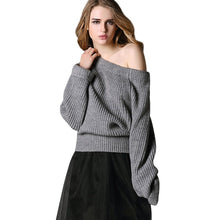 Autumn and Winter Europe Women Fashion Solid Sweater Slash Neck Long Sleeve Sweaters Pullover Knitted Tops UBY