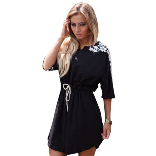 BOHO Women's Casual Short Shirt Dress Belted Short Sleeve V-Neck Beach Dresses UBY