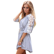 BOHO Women's Casual Short Shirt Dress Belted Short Sleeve V-Neck Beach Dresses UBY