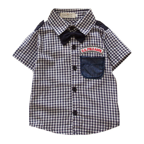 Baby Boys Button-down Plaid Short Sleeve Shirts Tie Lapel Blouse Tops Age 0-4Y UBY