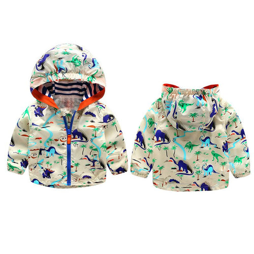 Baby Boys Jackets Children Hooded Dinosaur Printed Boys Outerwear 2-5T Kids Windbreaker Spring Autumn Clothes UBY