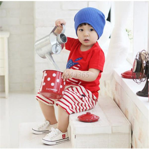 Baby Cartoon Cotton Apple Print ShirtsStriped Short Pants Kids Outfits 2PCs W53 UBY