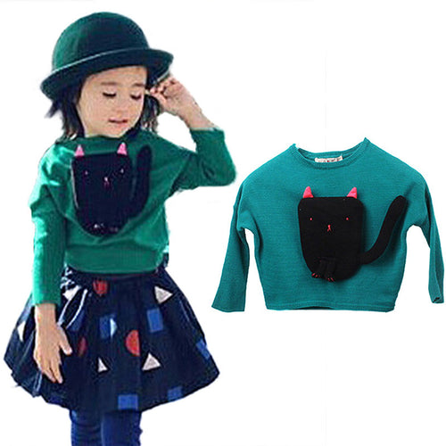 Baby Girl Cartoon Animal Pattern Top Green Long Sleeve Loose Cotton Sweater 2-7Y UBY